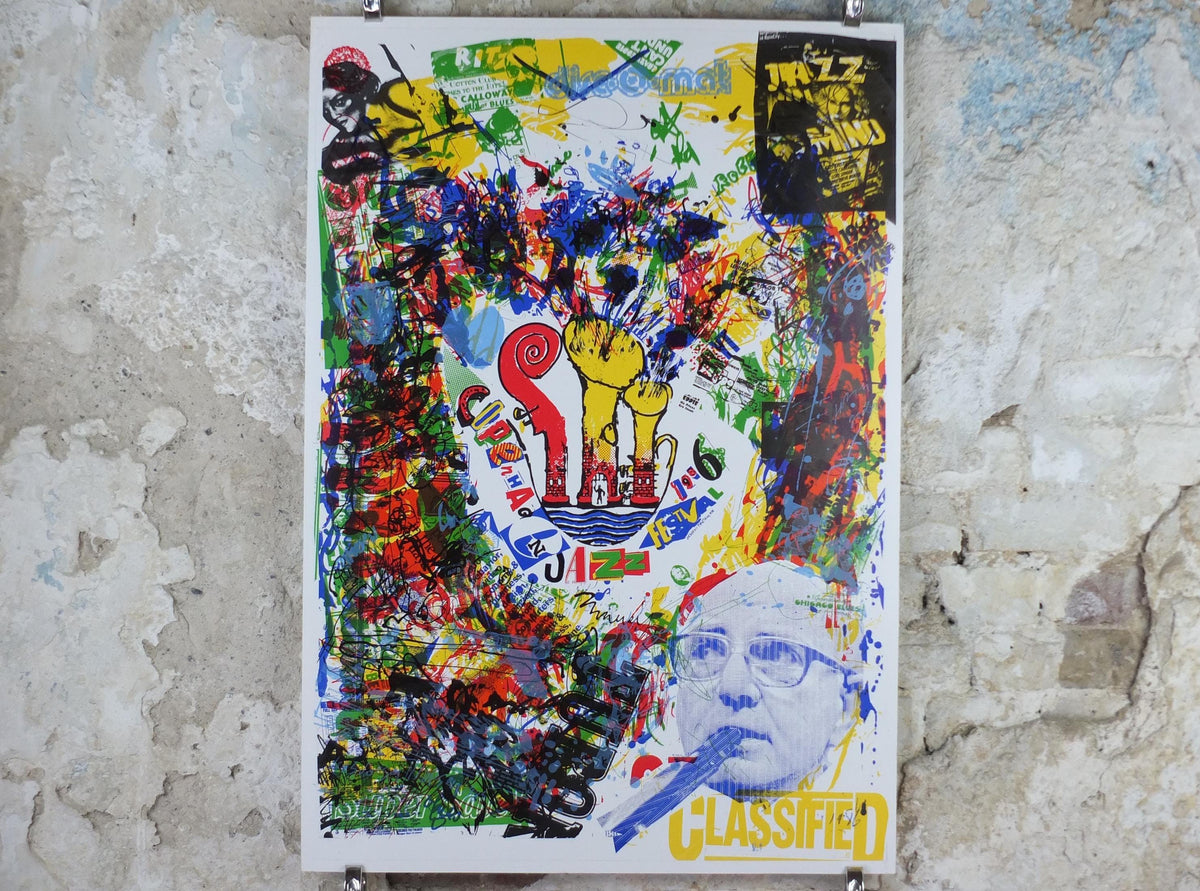 1986 Copenhagen Jazz Festival Poster, lots of messy busy energy, by Jens Jørgen Thorsen, Denmark, music, wall art decor