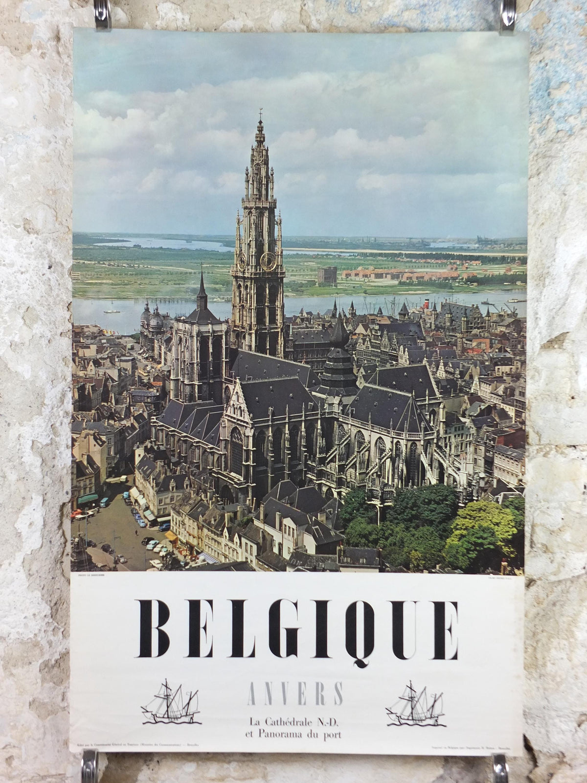 1960s Antwerp Travel Poster, Anvers Cathedral, The Church of Our Lady, De Onze-Lieve-Vrouwekerk, Belgique travel wall art decor