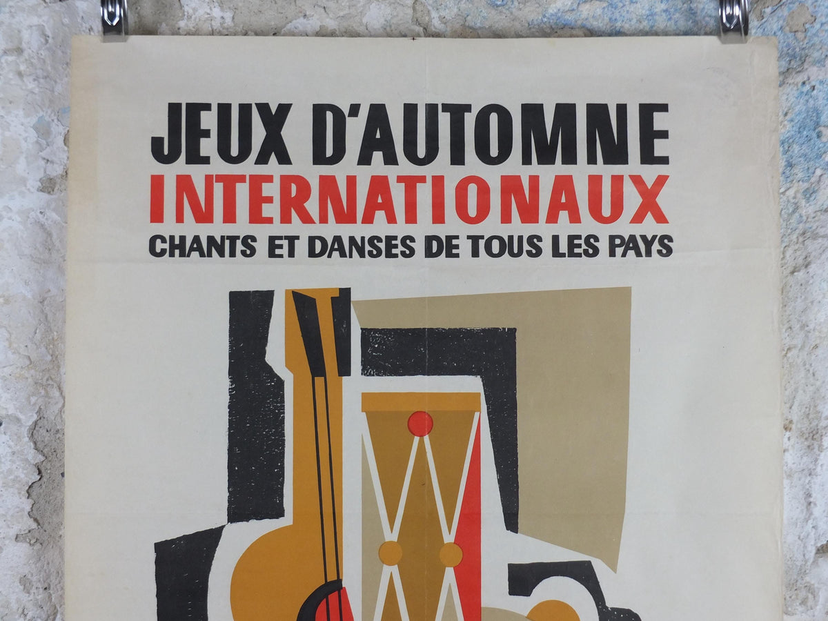 1950s Dijon Jeux d'Automne Internationale Poster, Autumn Games, Music and Dance, Original Vintage French, Advertising, wall art retro decor