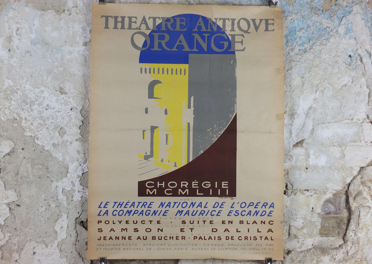 1953 Roman Theatre of Orange Poster, Theatre Antique Orange, by Yves Bonnat, Samson and Delilah, Vaucluse, France, music wall art decor