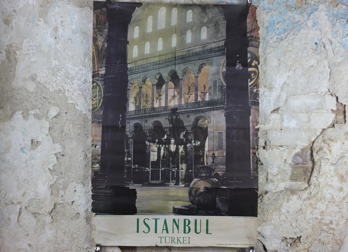 1960s Istanbul Turkey Travel Poster, Hagia Sophia - Aya Sofya Museum in Istanbul, Türkiye, Original Turkish, travel wall art decor