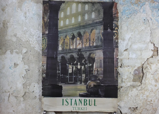 1960s Istanbul Turkey Travel Poster, Hagia Sophia - Aya Sofya Museum in Istanbul, Türkiye, Original Turkish, travel wall art decor