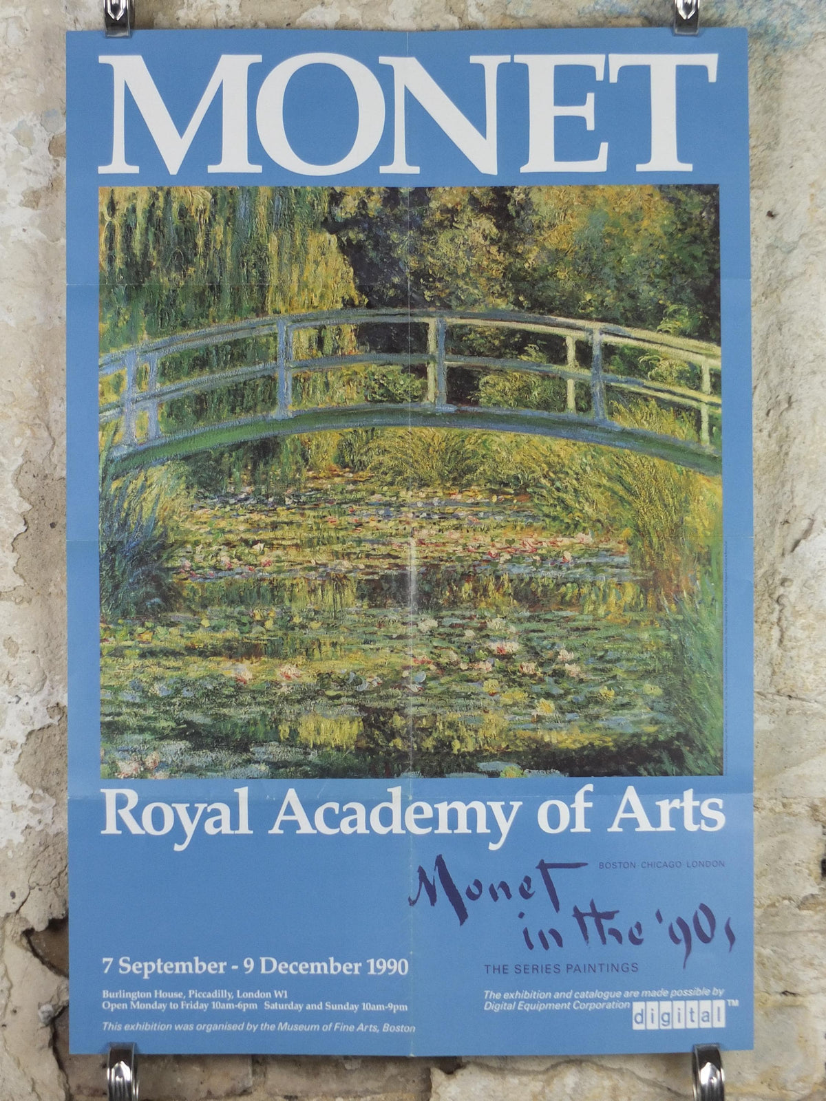 1990 Royal Academy of Arts Poster, Claude Monet, "The Water Lily Pond" Japanese Bridge 1899 Impression gallery exhibition, wall art decor