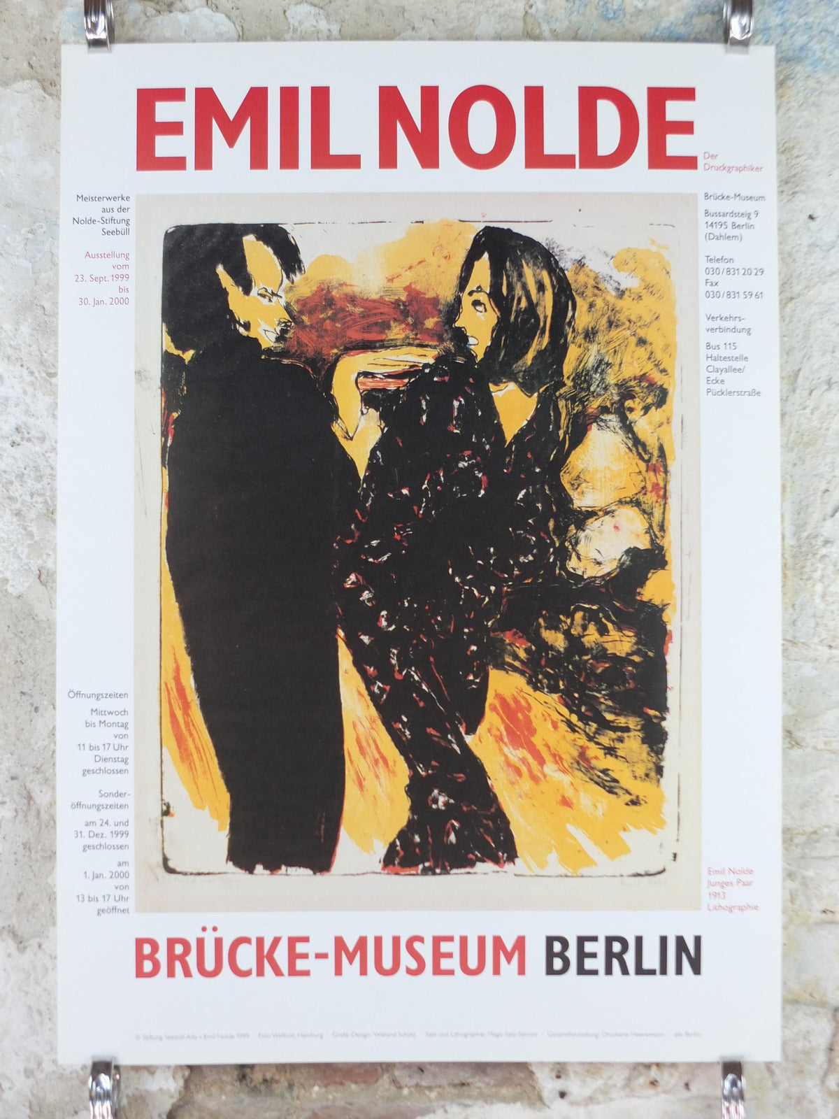1999 Emil Nolde Poster, Young Couple 1913, Junges Paar, Berlin Succession, Die Brücke expressionist, Blaue Reiter, wall art decor