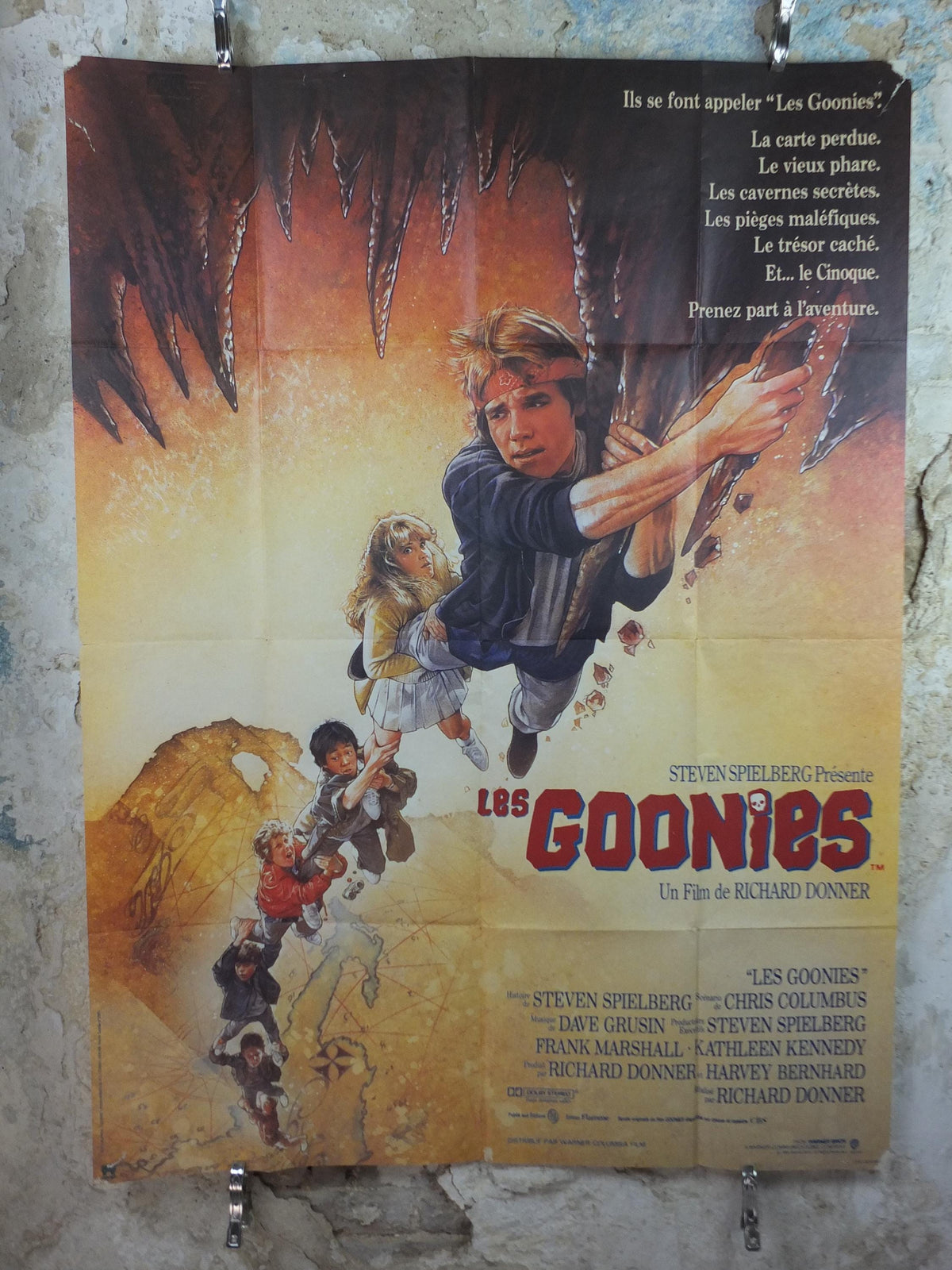 1985 The Goonies Poster, Treasure map hunt for pirate gold of One Eyed Willy, Original French Grande size, wall art cinema film memorabilia