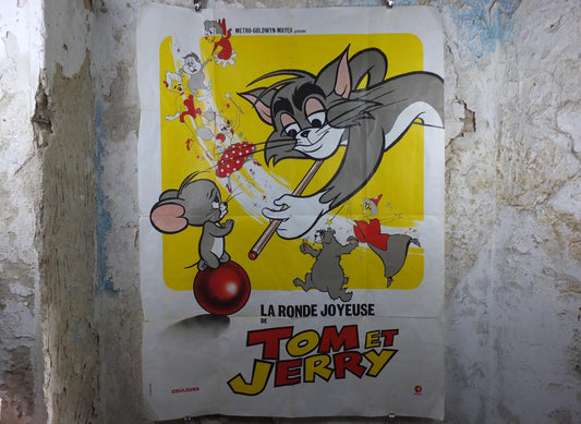 1970 Tom and Jerry Poster, La Ronde Joyeuse de Tom et Jerry, Cat and Mouse, Original French Grande size, wall art cinema film memorabilia