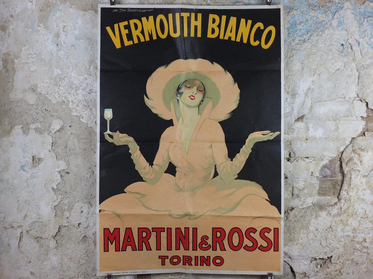 1970s Vermouth Bianco Poster, Martini and Rossi Torino / Turin, by Dudovich alcoholic drink, 1920s art deco advertising wall art decor