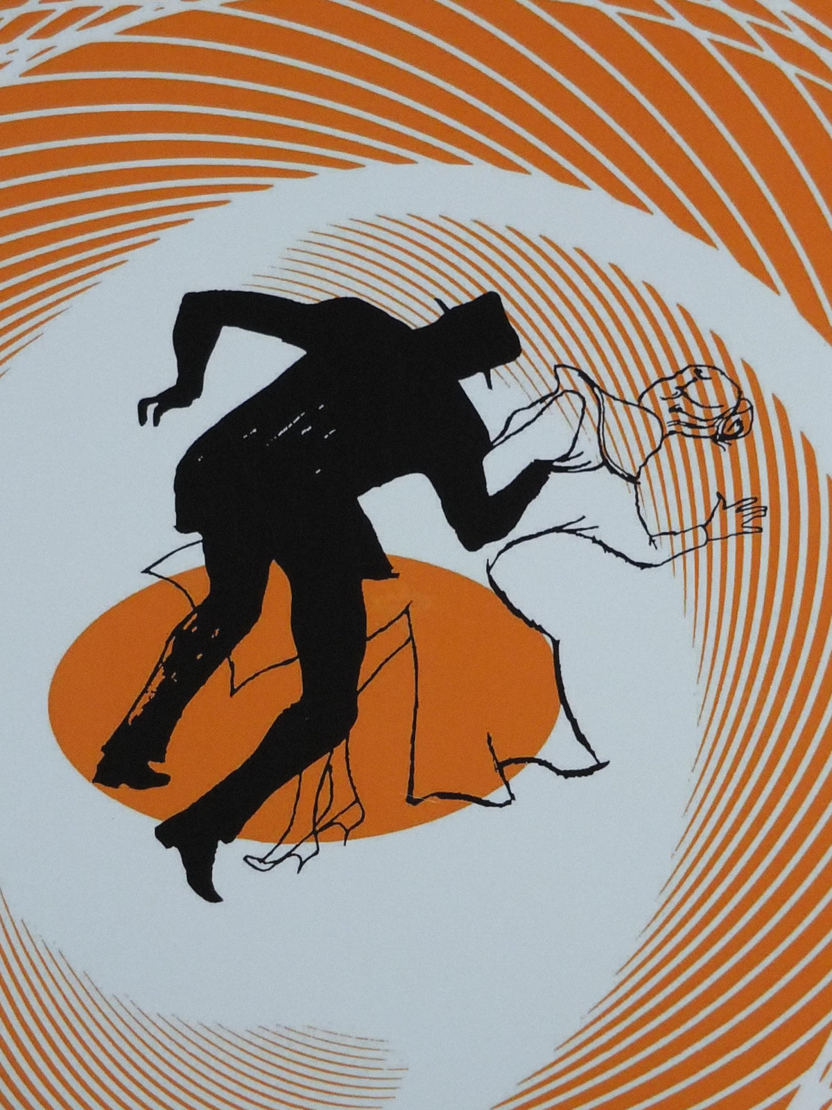 1985 Vertigo Movie Poster, Alfred Hitchcock, James Stewart & Kim Novak, orange wall art decor, cinema film memorabilia