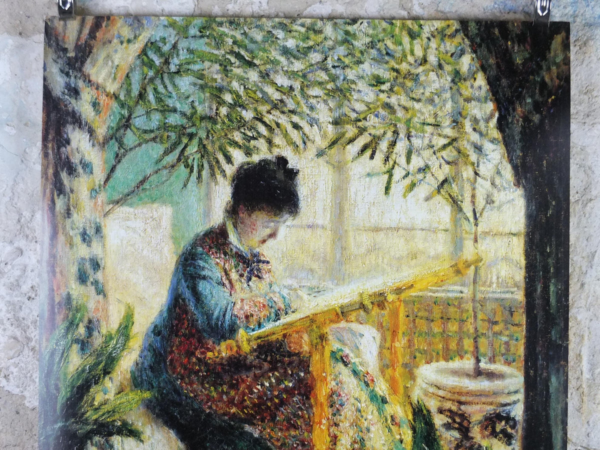 1994 Claude Monet Poster, Camille au metier 1875, Camille at work at tapestry, Impressionism, gallery exhibition, wall art decor