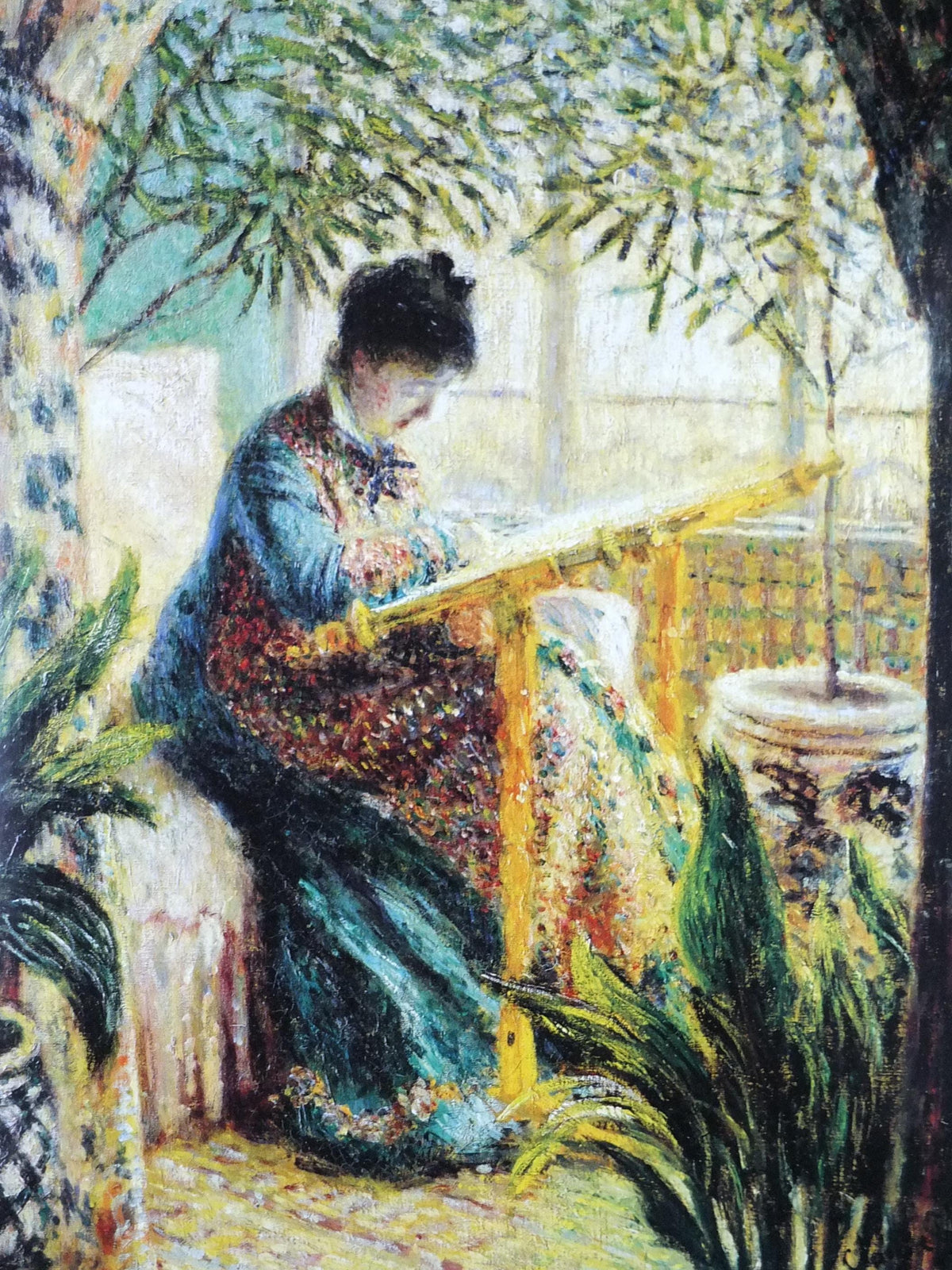 1994 Claude Monet Poster, Camille au metier 1875, Camille at work at tapestry, Impressionism, gallery exhibition, wall art decor