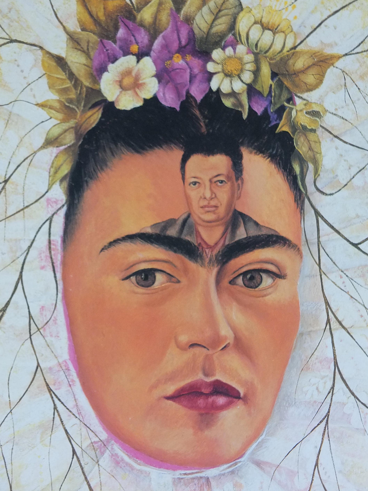 1991 Frida Kahlo Poster, "Self Portrait as a Tehuana" or "Diego in My Thoughts" 1943 self portrait with husband, Surrealism, wall art decor