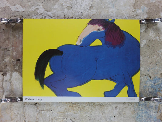 1990 Walasse Ting Poster, Blue Horse 1990, colourful popular figuratism, pop art, gallery exhibition, wall art decor