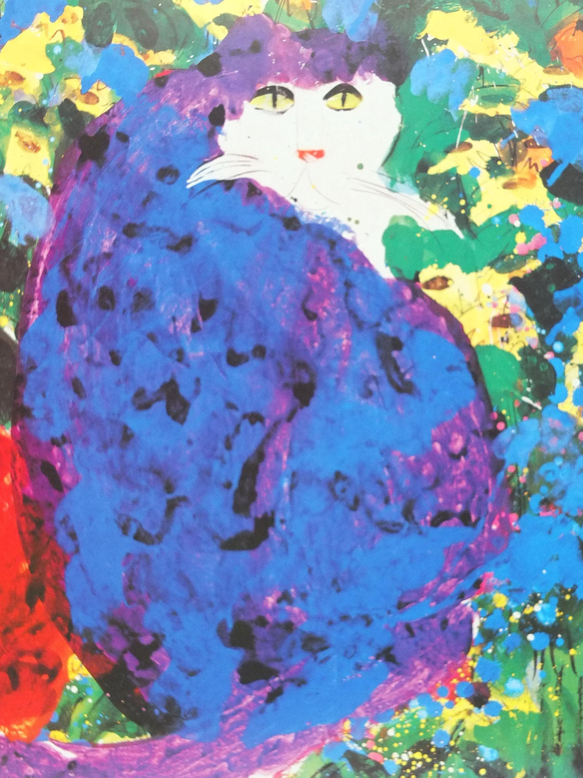 1990 Walasse Ting Poster, Three Cats 1990, blue cat, red cat, blue cat, colourful popular figuratism, pop art, gallery, wall art decor