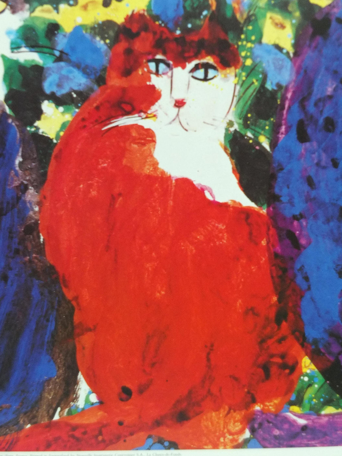 1990 Walasse Ting Poster, Three Cats 1990, blue cat, red cat, blue cat, colourful popular figuratism, pop art, gallery, wall art decor