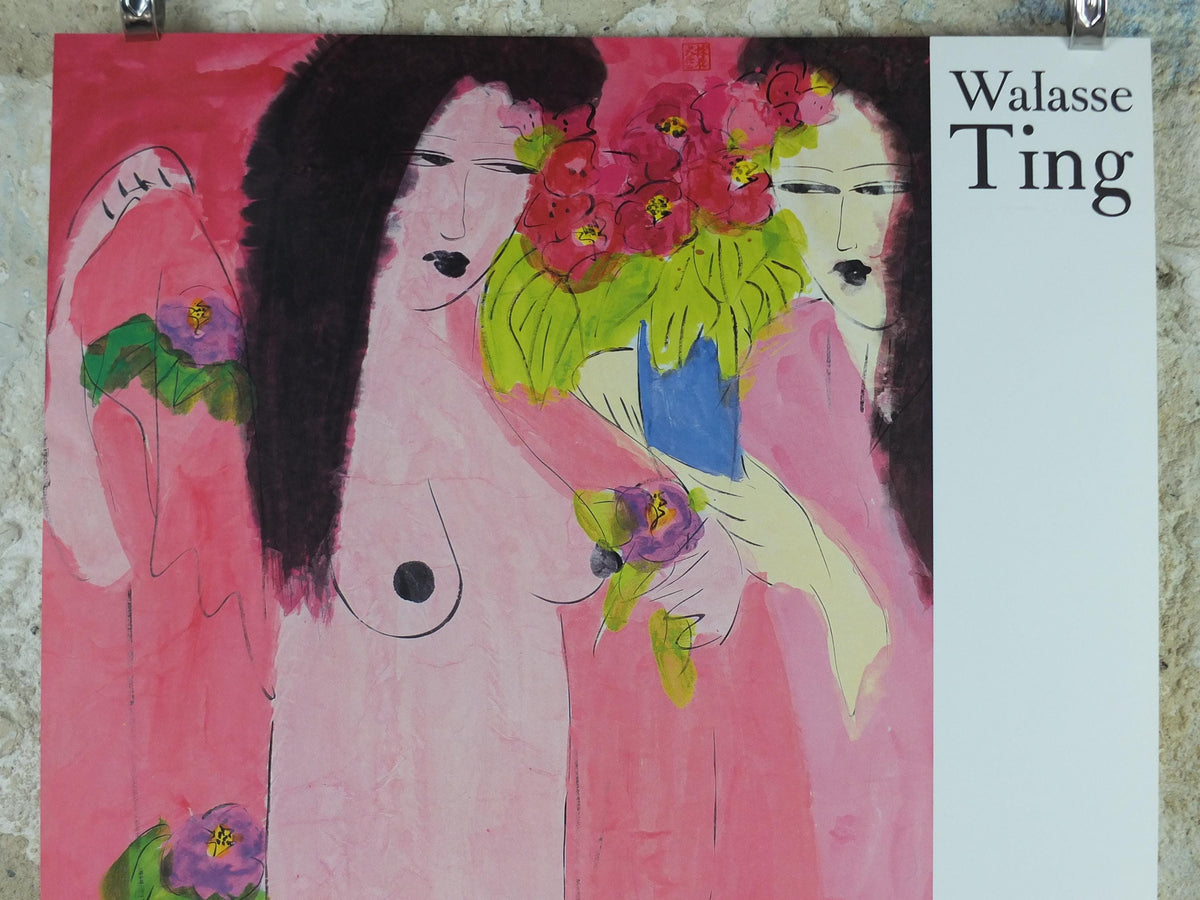 1988 Walasse Ting Poster, Two women in pink with flowers, colourful popular figuratism, pop art, gallery, wall art decor