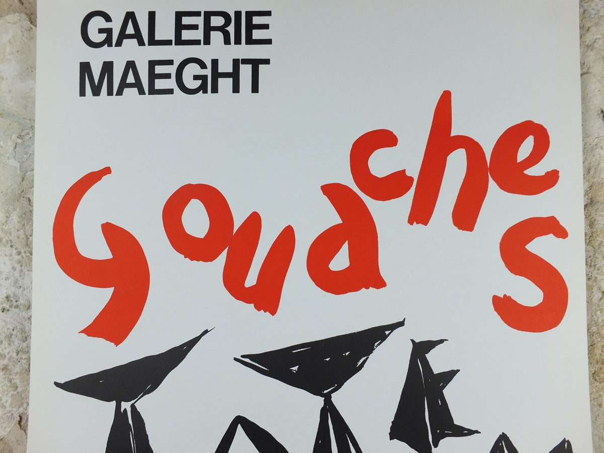 1966 Alexander Calder Poster, Gouaches Totems, Galerie Maeght Paris, Innovative Mobiles artist, gallery exhibition, wall art decor