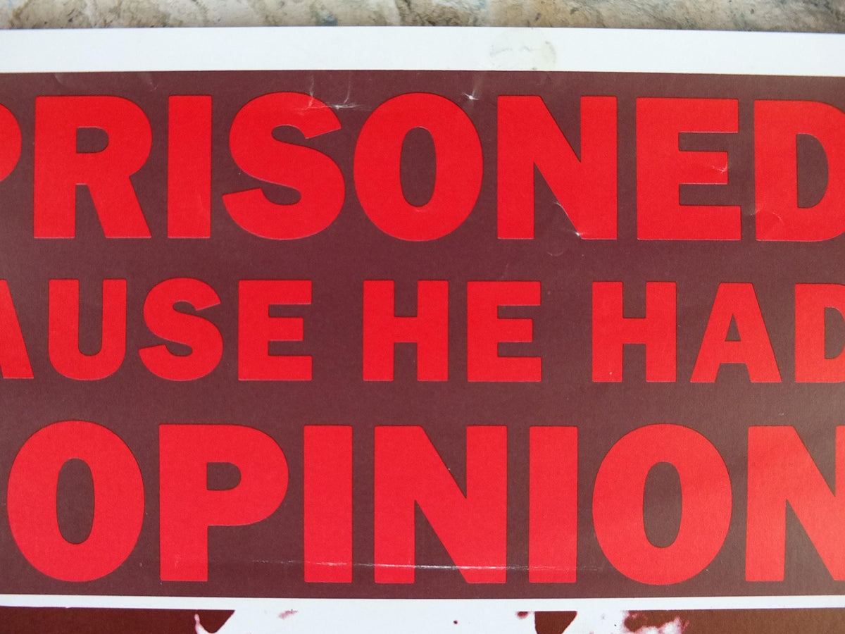 1980s Amnesty International Poster, Imprisoned because he had an opinion, Human Rights, wall art decor