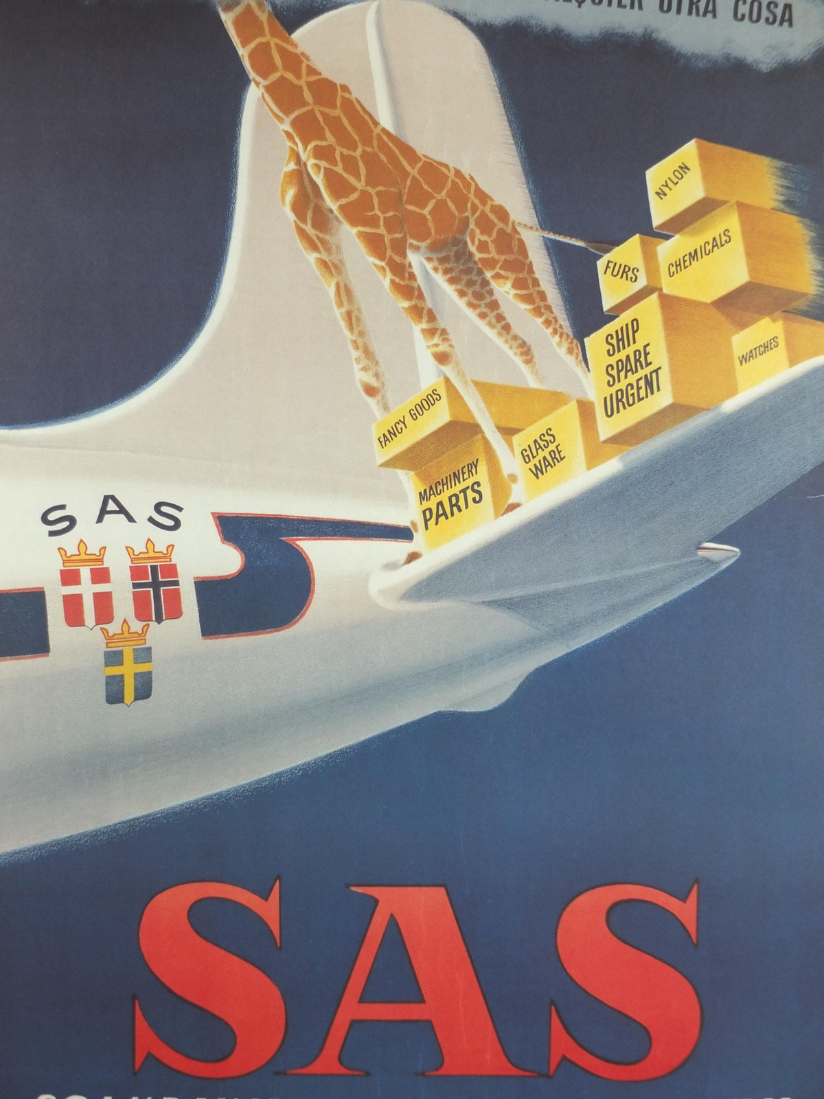 2004 SAS No Giraffes Please Poster, Scandinavian Airlines, by Aage Rasmussen, mid-century airline advertising, wall art decor