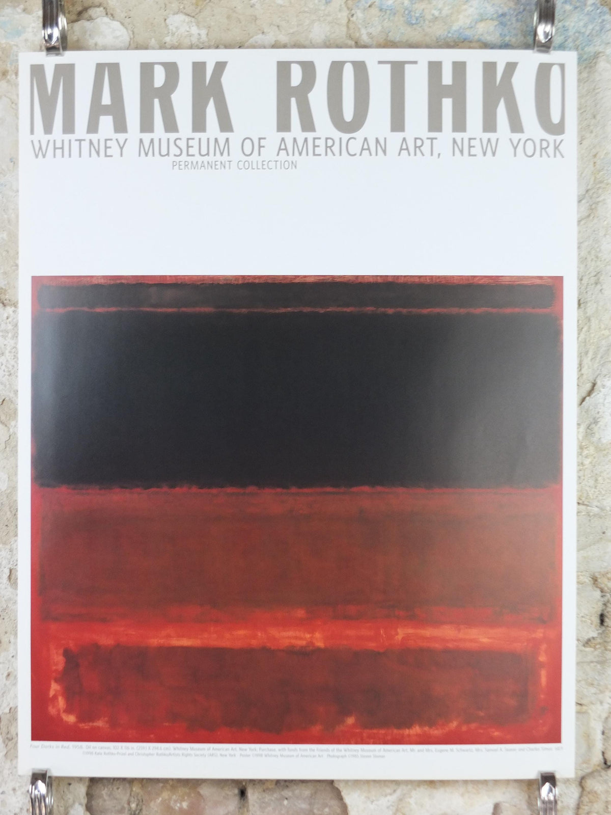 1998 Mark Rothko Poster, Four Darks in Red 1958, Whitney Museum of American Art  NY, abstract expressionism, wall art decor