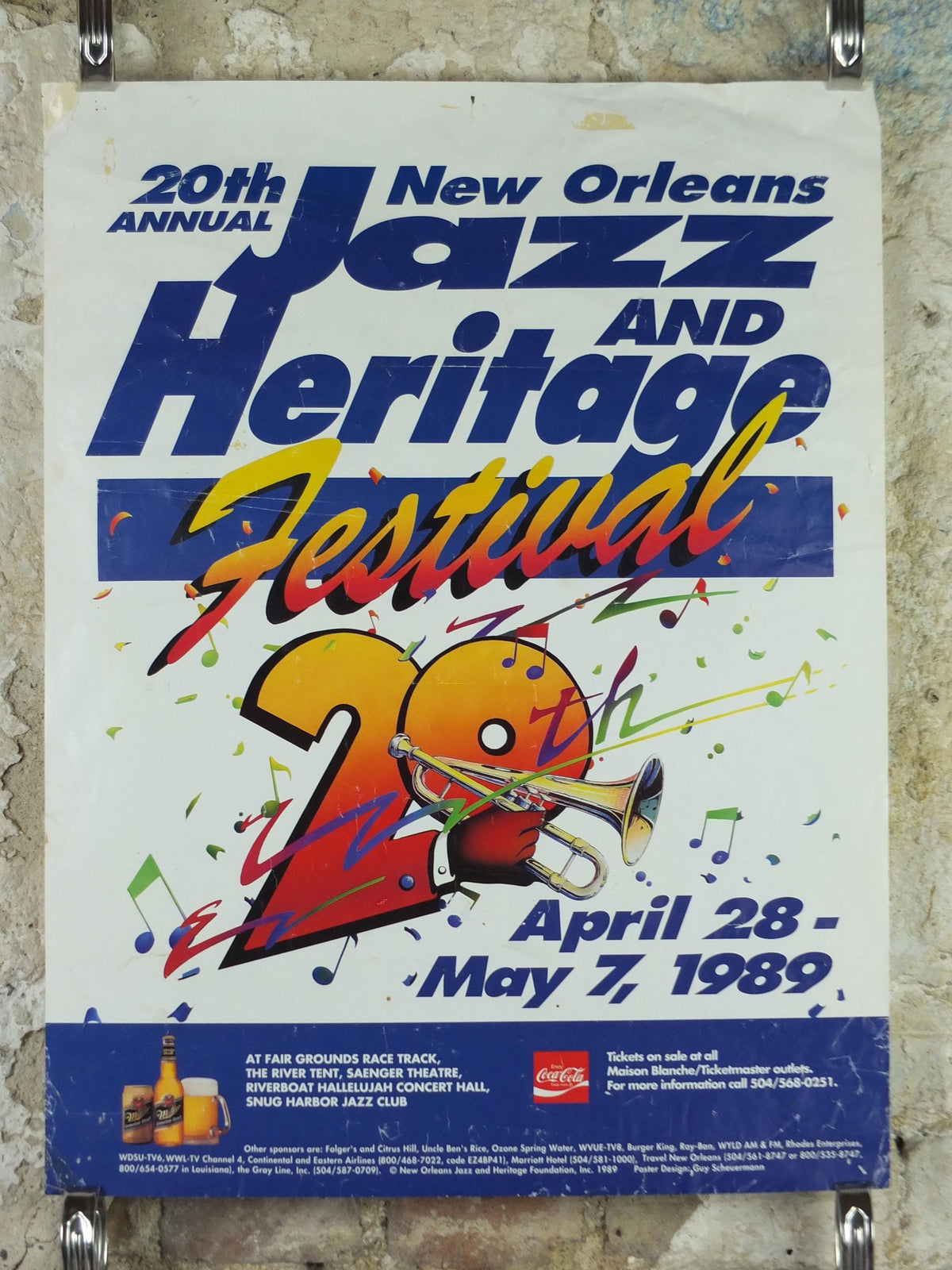 1989 New Orleans Jazz Poster, 20th New Orleans Jazz Festival, Louisiana USA, Music wall art decor