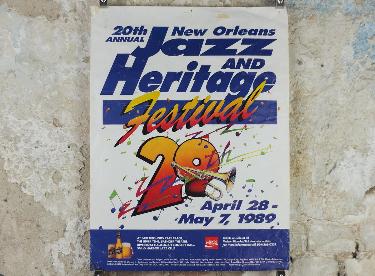 1989 New Orleans Jazz Poster, 20th New Orleans Jazz Festival, Louisiana USA, Music wall art decor