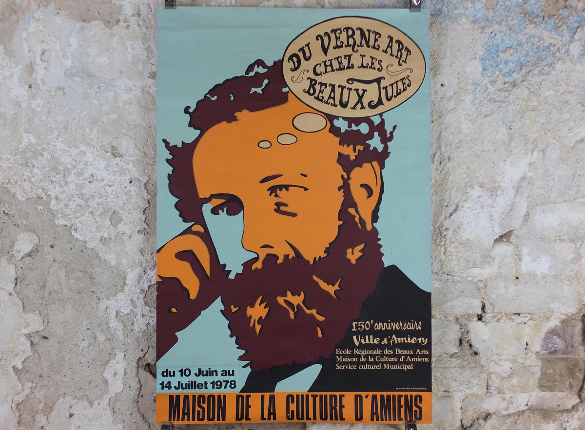 1978 Jules Verne Poster, Du Verne art chez les Beaux Jules, 150th anniversary, French Science Fiction Writer Sci-fi, wall art decor