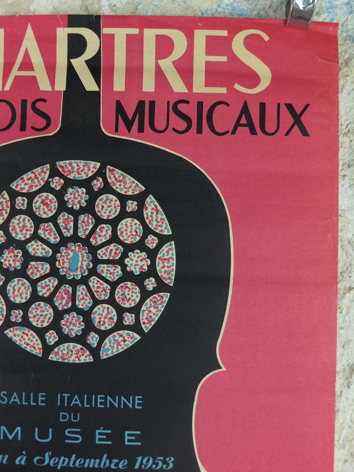 1953 Chartres Musical Fridays Poster, Vendredis Musicaux, by Paul Chonneaux, Cello outline, Paris, music wall art decor