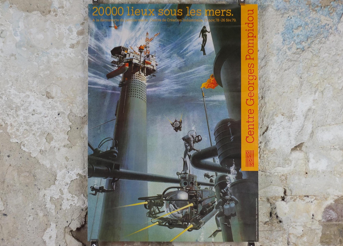 1978 20000 Leagues under the Sea Poster, Jules Verne, Voyages Extraordinaires, Centre Georges Pompidou, future wall art decor