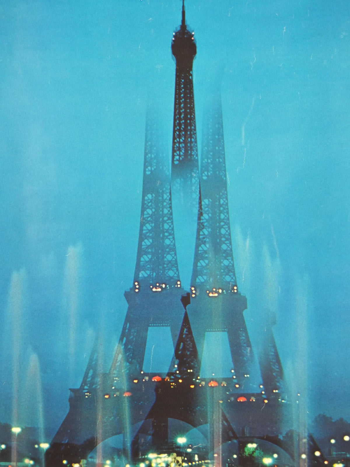 1978 Eiffel Tower Paris Poster, Paris by Night, Lights and Fountains, France travel wall art decor