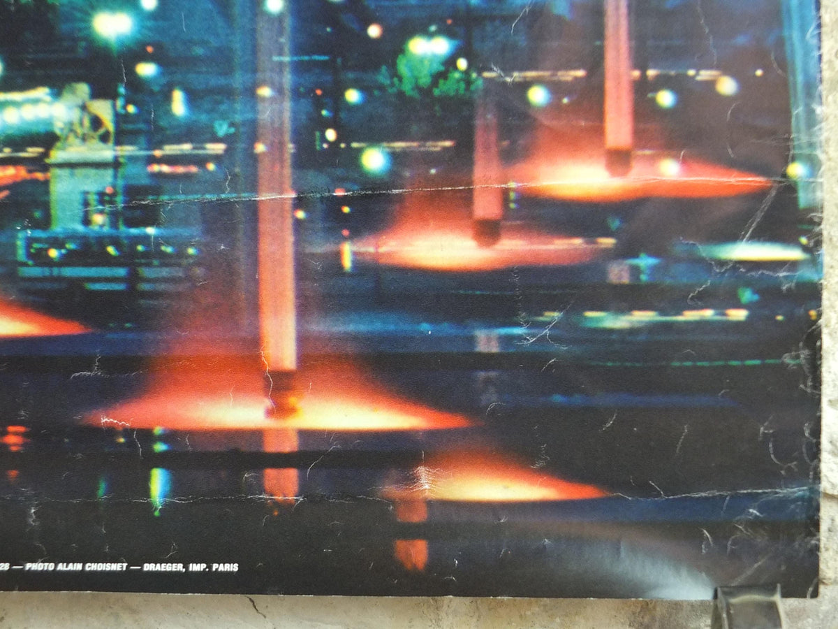 1978 Eiffel Tower Paris Poster, Paris by Night, Lights and Fountains, France travel wall art decor