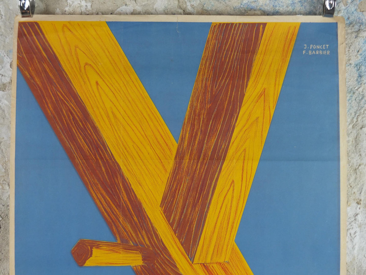 1951 International Wood Exhibition Poster, Exposition Internationale du Bois, by Poncet & Barnier, Lyon, Palais de la Foire, wall art decor