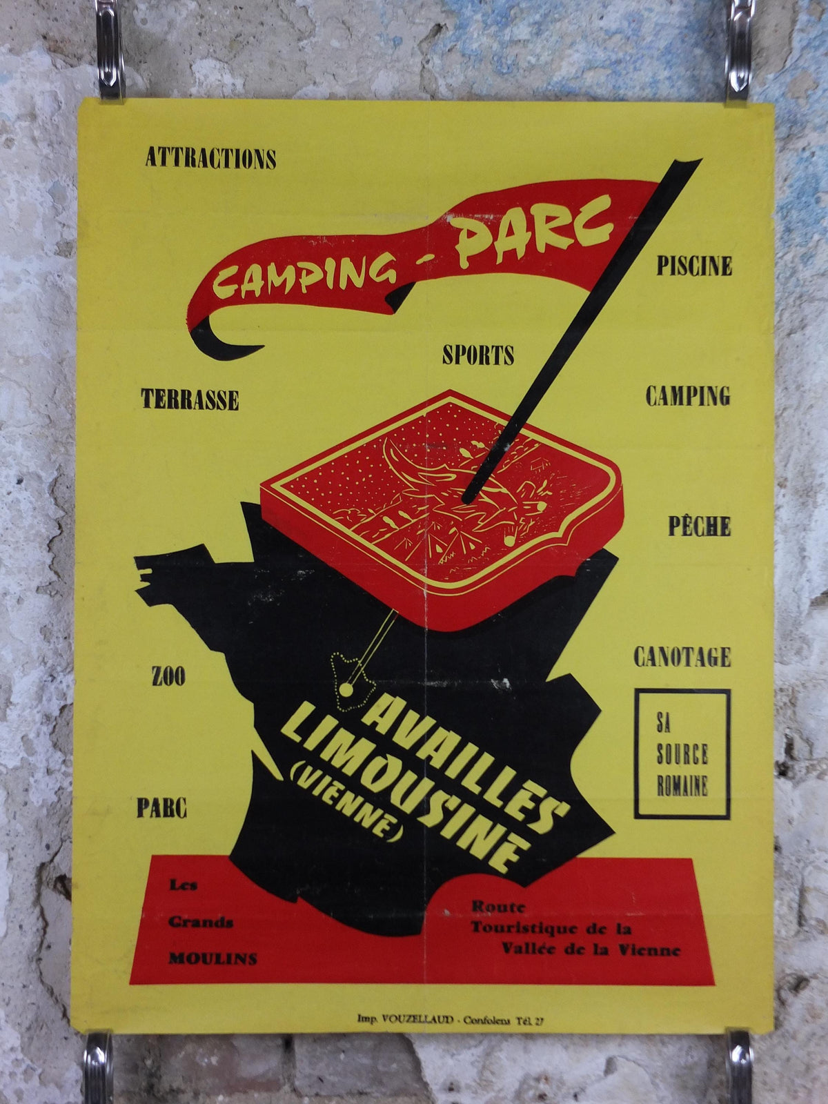 1950s Camping Parc Poster, Availles Limousine on the Vienne River, Outdoor activities in France, travel wall art decor