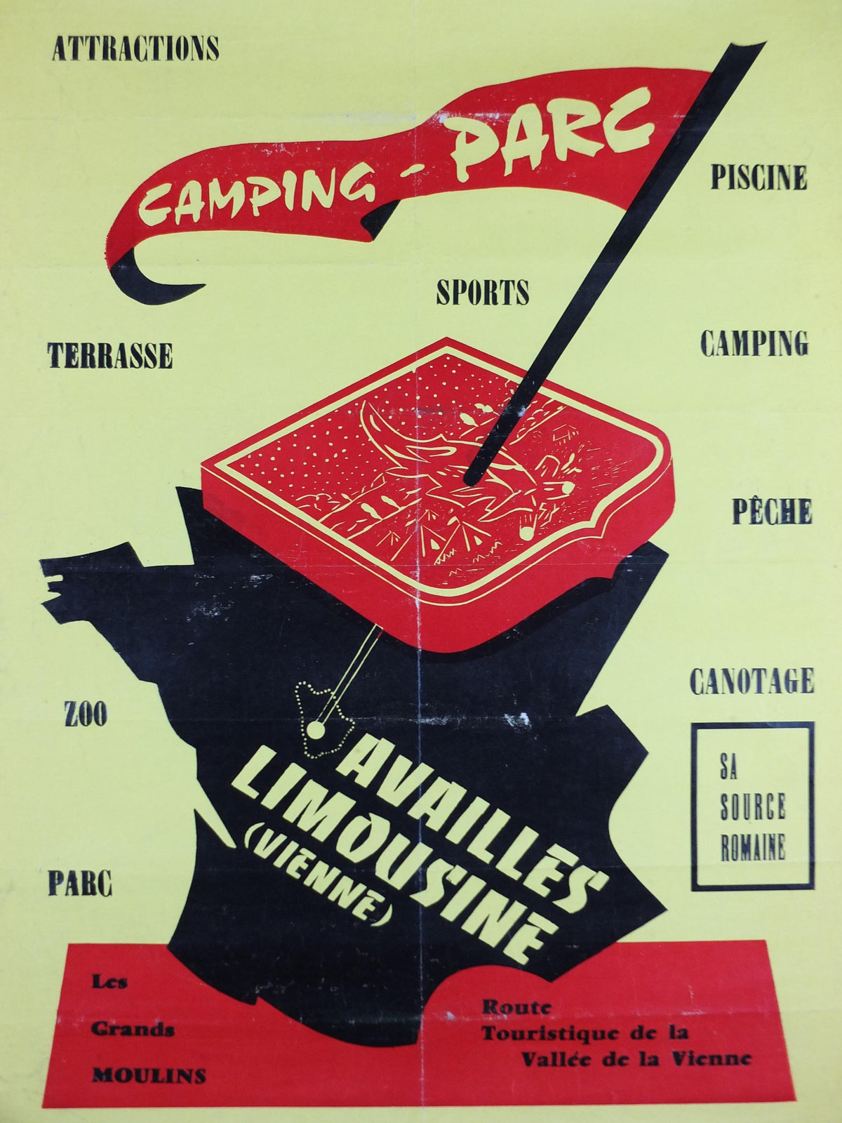 1950s Camping Parc Poster, Availles Limousine on the Vienne River, Outdoor activities in France, travel wall art decor