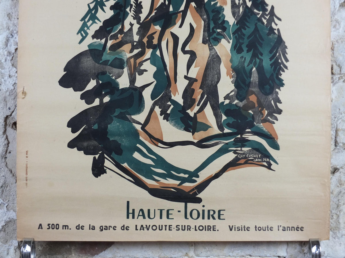 1930s Haute Loire Valley Travel Poster, Chateau de Lavoute Polignac, by Guy Cochet, French travel wall art decor