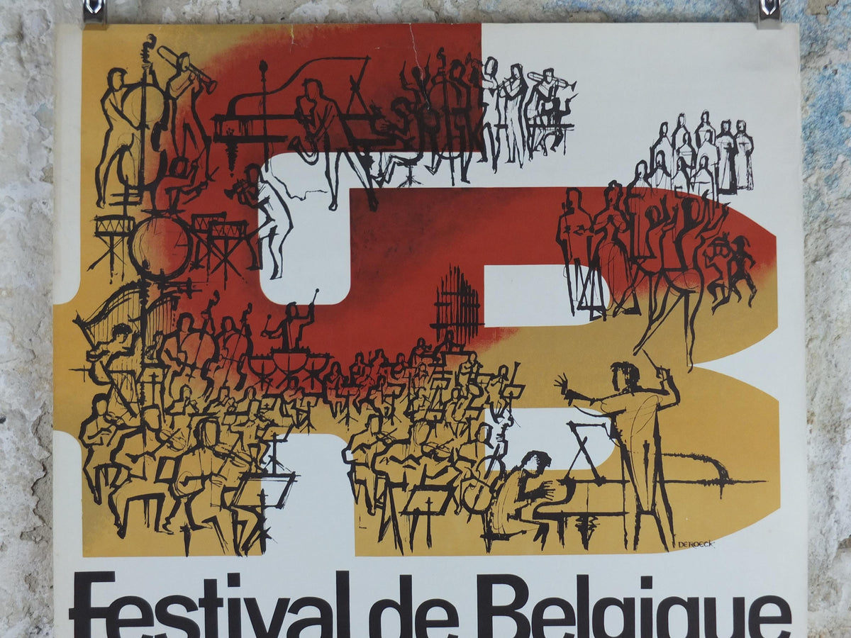 1964 Belgium Festival Poster, Festival de Belgique, FB, arts, theatre, ballet, concerts, exhibitions, cinema, classical music wall art decor