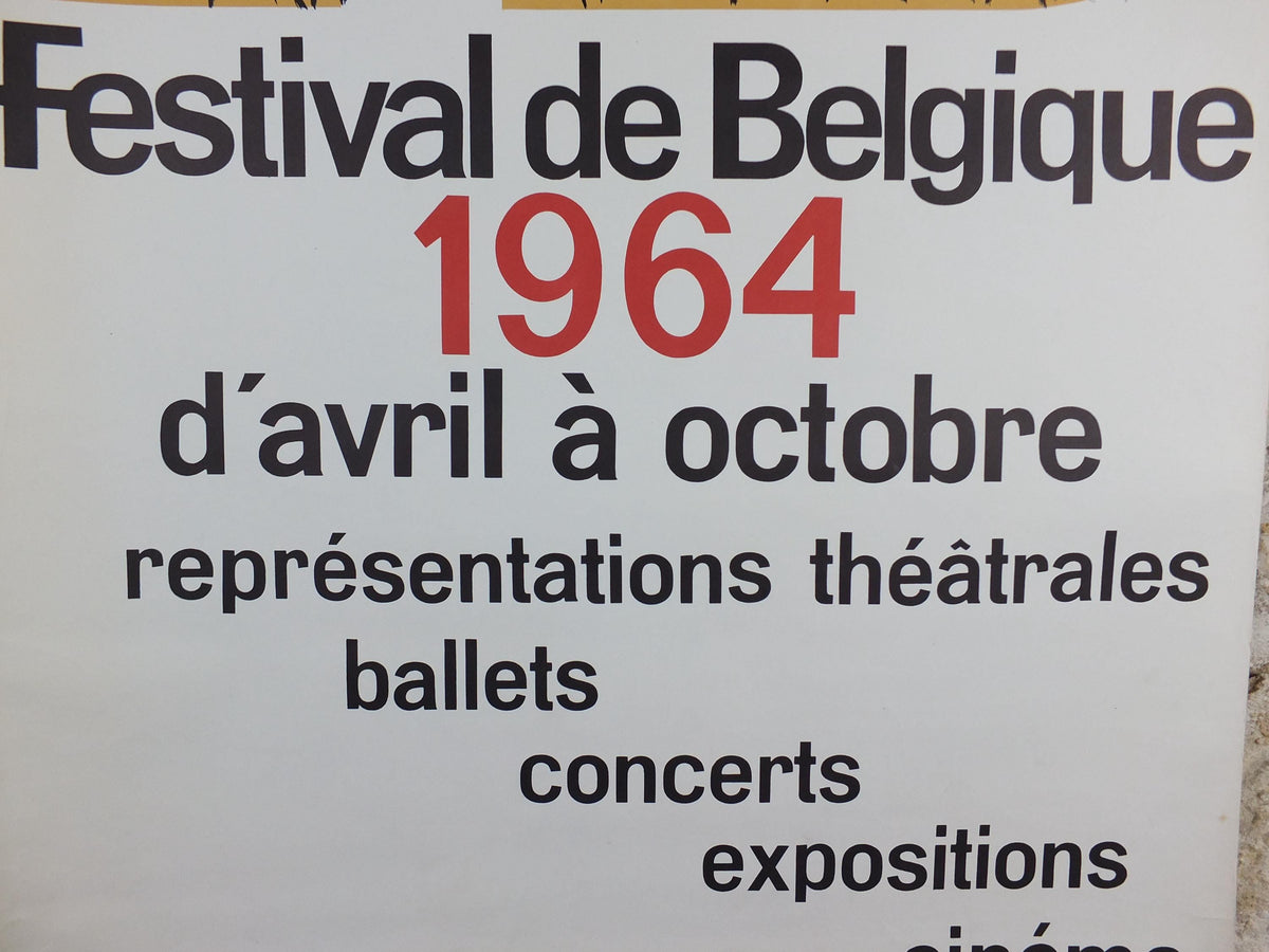 1964 Belgium Festival Poster, Festival de Belgique, FB, arts, theatre, ballet, concerts, exhibitions, cinema, classical music wall art decor