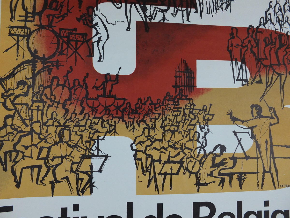 1964 Belgium Festival Poster, Festival de Belgique, FB, arts, theatre, ballet, concerts, exhibitions, cinema, classical music wall art decor