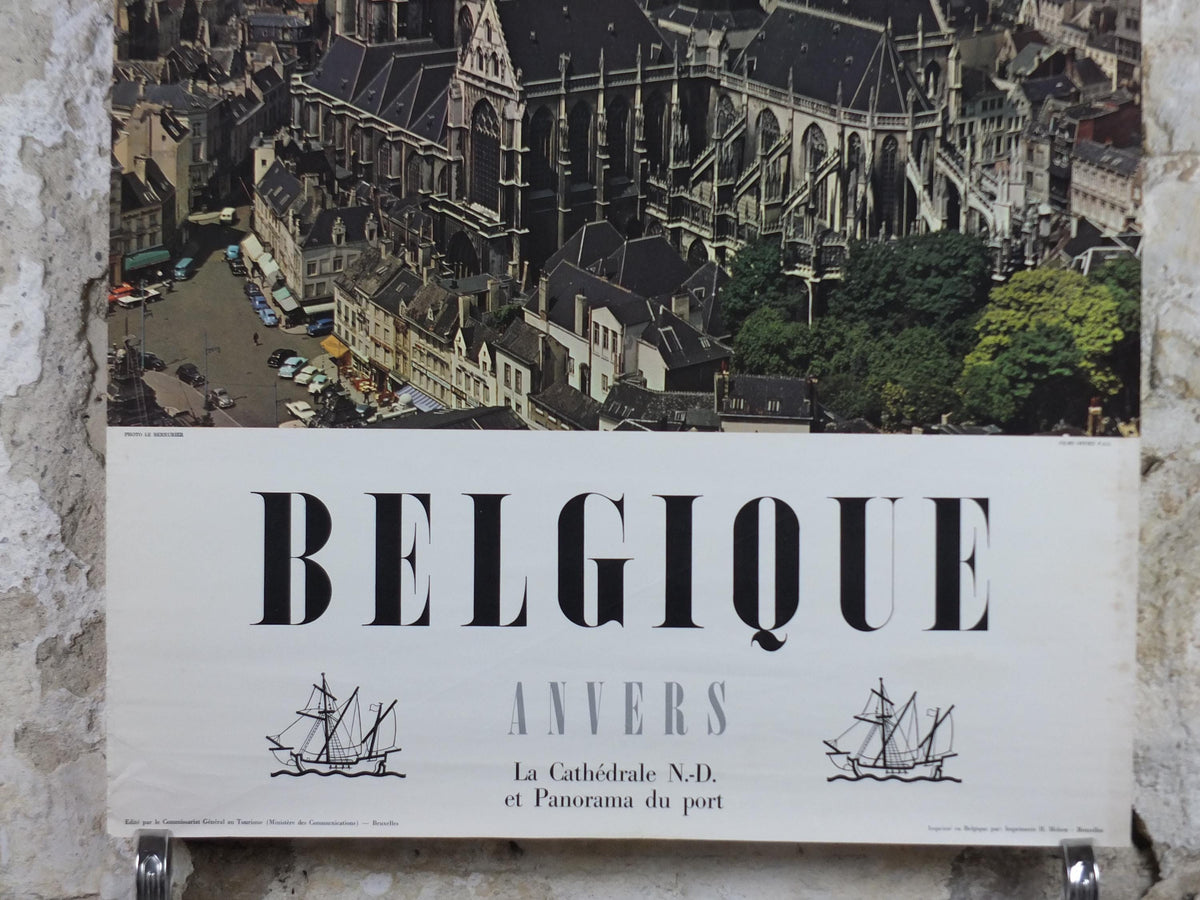 1950s Antwerp Travel Poster, Anvers Cathedral, The Church of Our Lady, De Onze-Lieve-Vrouwekerk, Belgique travel wall art decor