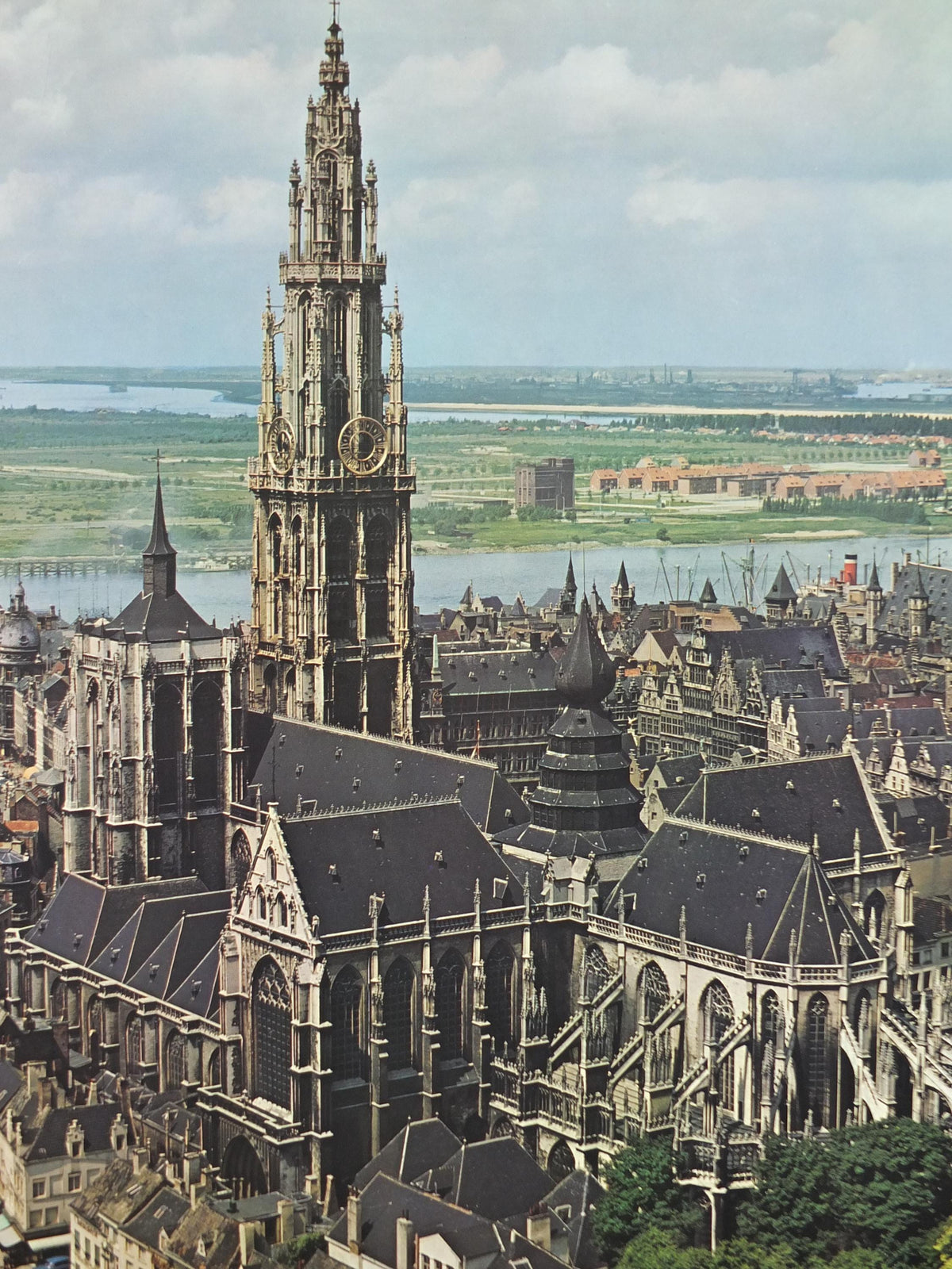1950s Antwerp Travel Poster, Anvers Cathedral, The Church of Our Lady, De Onze-Lieve-Vrouwekerk, Belgique travel wall art decor