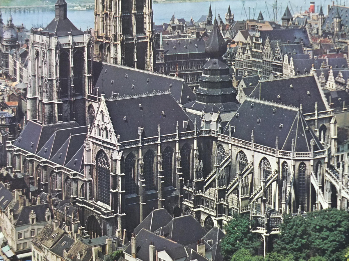 1950s Antwerp Travel Poster, Anvers Cathedral, The Church of Our Lady, De Onze-Lieve-Vrouwekerk, Belgique travel wall art decor