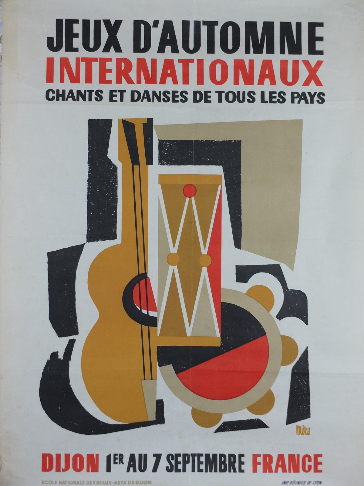 1950s Dijon Jeux d'Automne Internationale Poster, Autumn Games, Music and Dance, Original Vintage French, Advertising, wall art retro decor