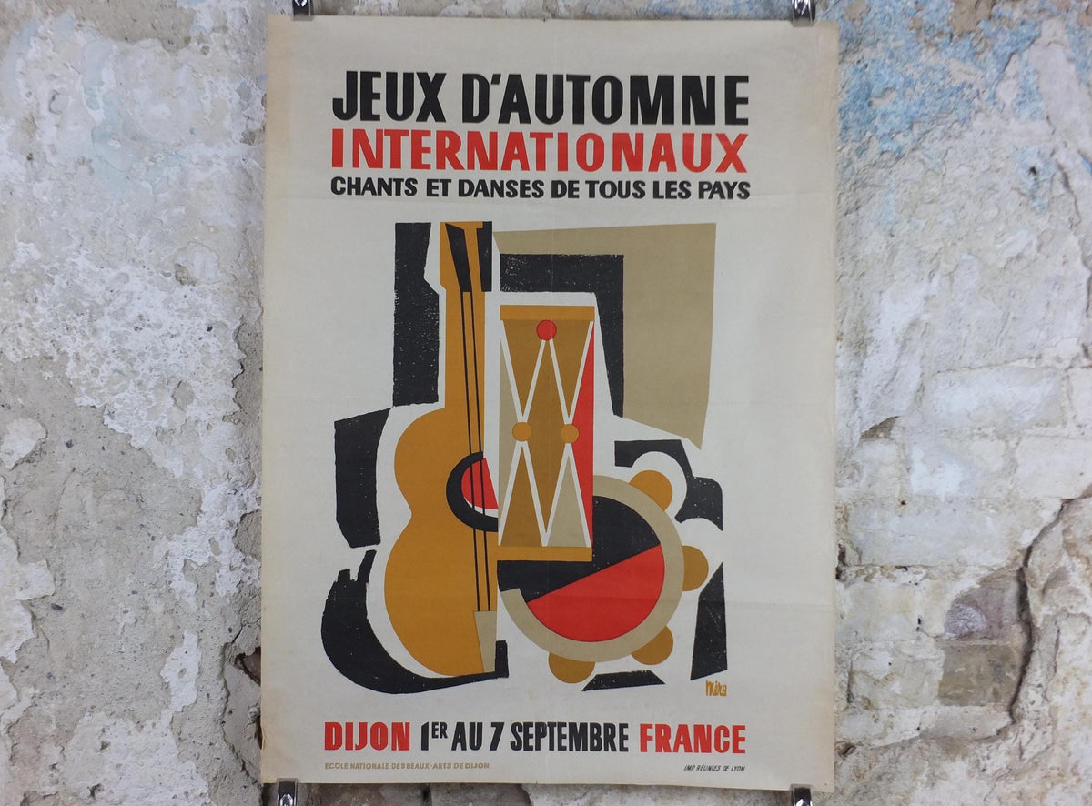 1950s Dijon Jeux d'Automne Internationale Poster, Autumn Games, Music and Dance, Original Vintage French, Advertising, wall art retro decor