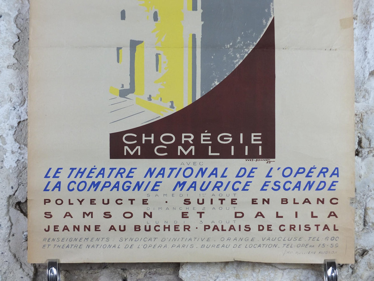 1953 Roman Theatre of Orange Poster, Theatre Antique Orange, by Yves Bonnat, Samson and Delilah, Vaucluse, France, music wall art decor