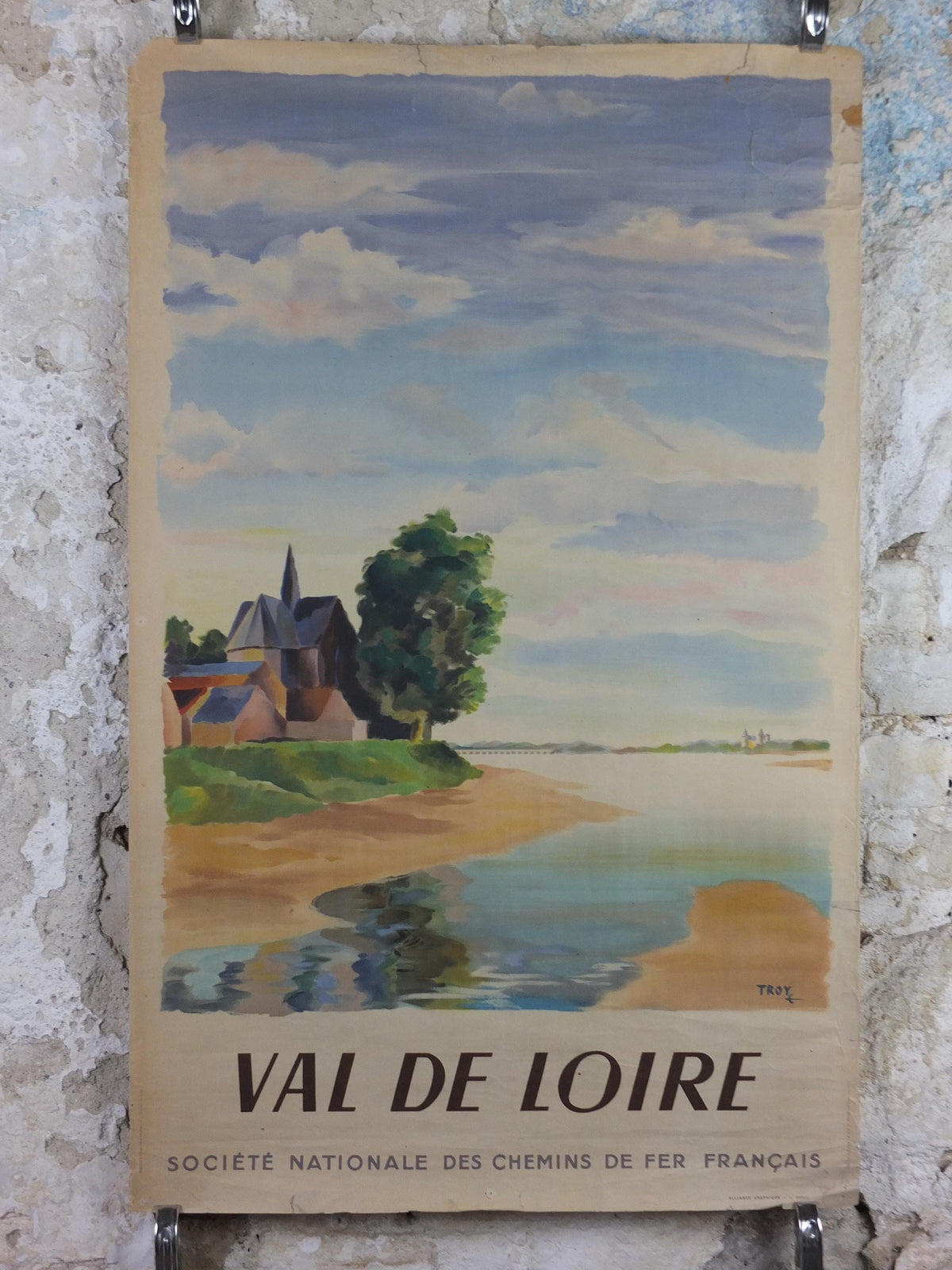 1945 Val de Loire SNCF Poster, Loire Valley River travel poster by Troy, Societe Nationale des Chemins de fer Francais, wall art retro decor