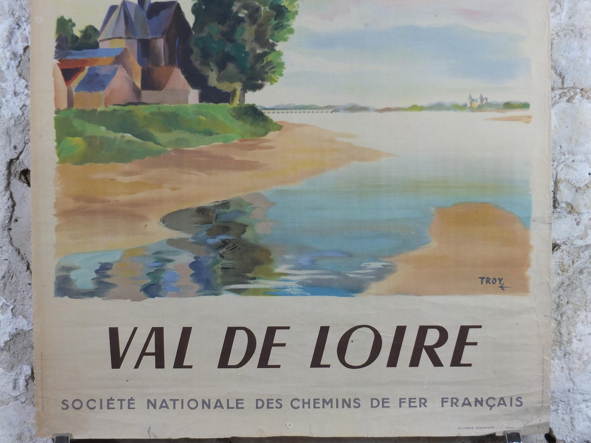 1945 Val de Loire SNCF Poster, Loire Valley River travel poster by Troy, Societe Nationale des Chemins de fer Francais, wall art retro decor