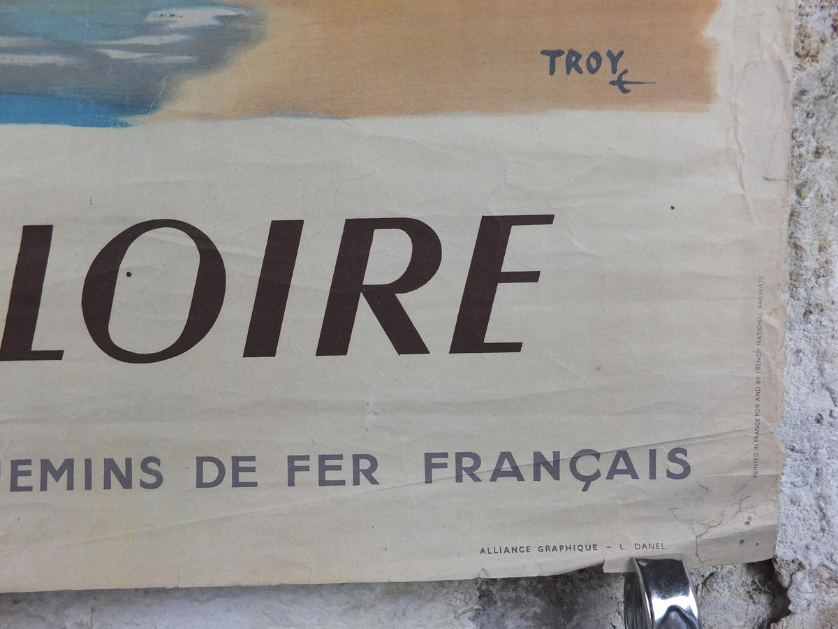 1945 Val de Loire SNCF Poster, Loire Valley River travel poster by Troy, Societe Nationale des Chemins de fer Francais, wall art retro decor