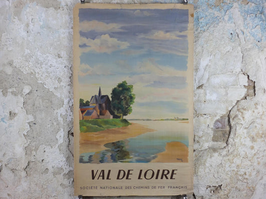 1945 Val de Loire SNCF Poster, Loire Valley River travel poster by Troy, Societe Nationale des Chemins de fer Francais, wall art retro decor