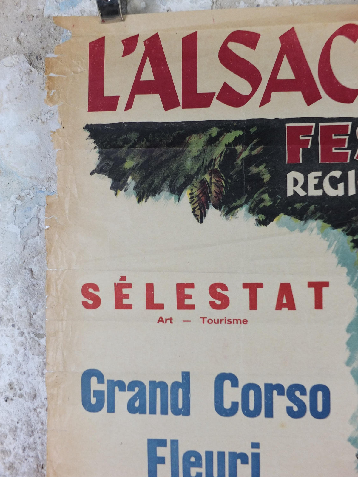 1953 Colmar Alsace Festival Poster, Vins d'Alsace Wines of Alsace Festivities in Selestat, Ribeauville, Guebwiller & Munster, wall art decor