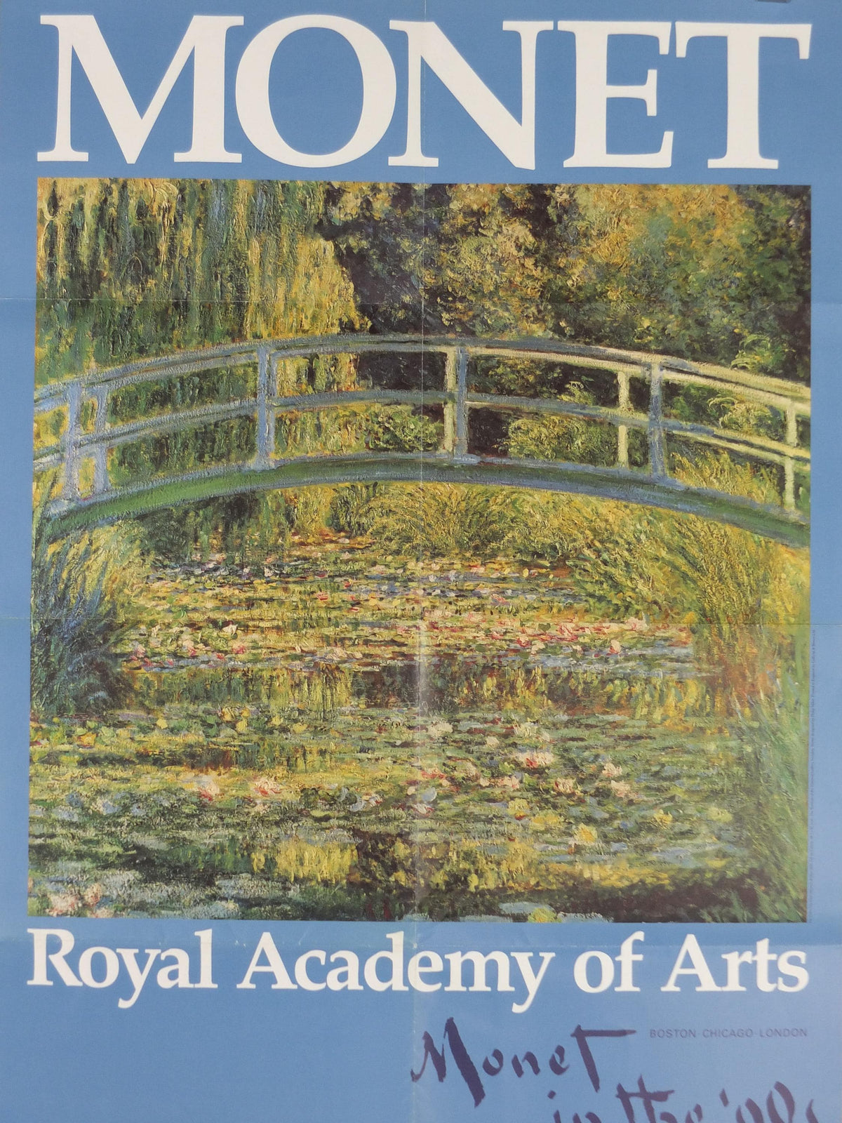 1990 Royal Academy of Arts Poster, Claude Monet, "The Water Lily Pond" Japanese Bridge 1899 Impression gallery exhibition, wall art decor