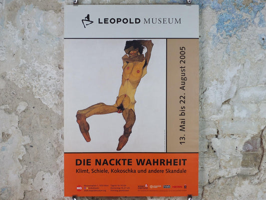 2005 Egon Schiele Poster, seated male nude 1910, sitzender mannicher akt, Expressionism gallery exhibition, wall art decor